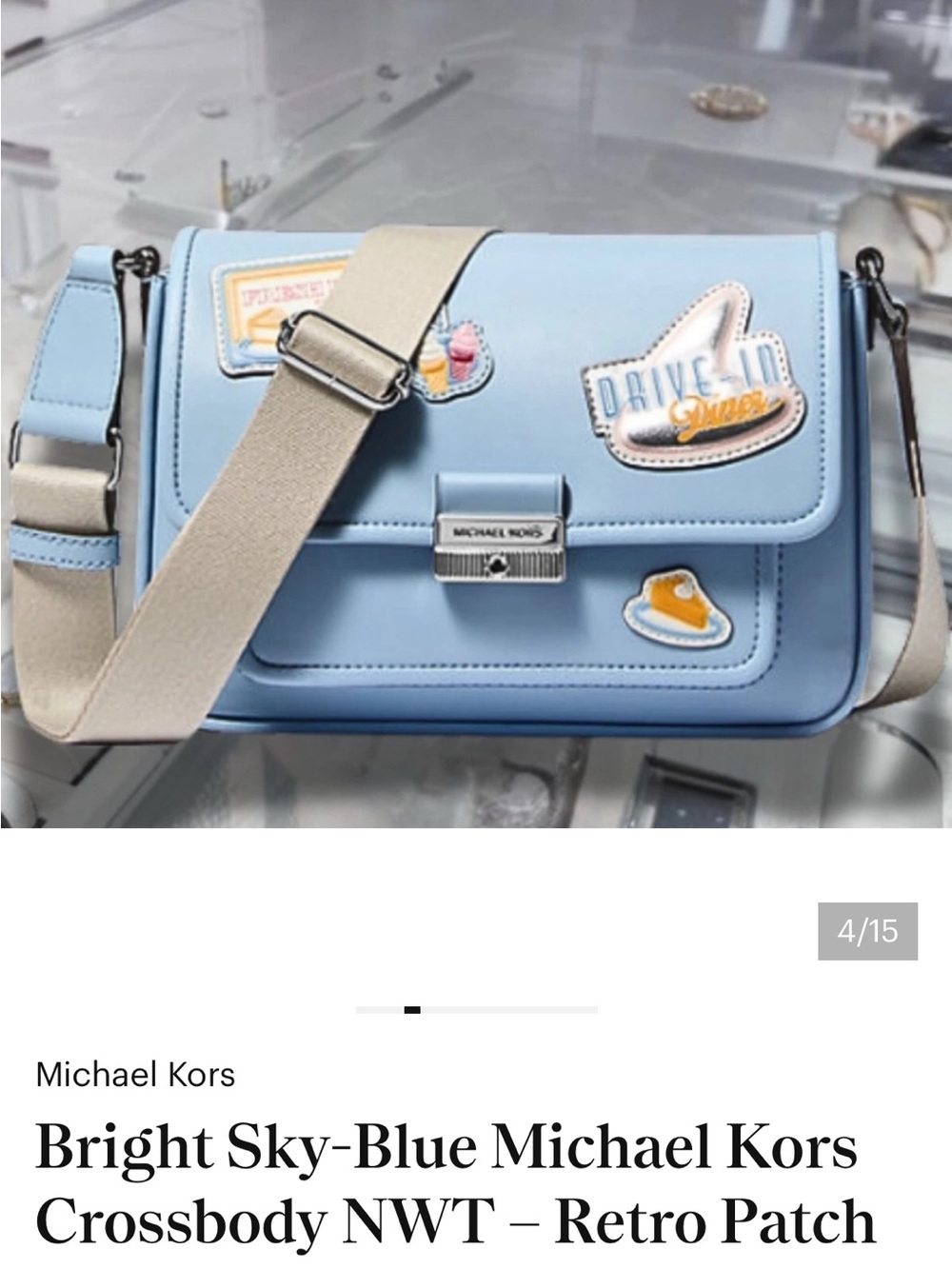 Michael Kors Sky Blue Crossbody with Retro Patch Accents - Picture 2 of 14